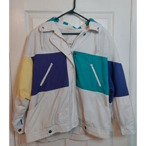 Mulberry Street Vintage 80s Colorblock White Blue Yellow Windbreaker Size L